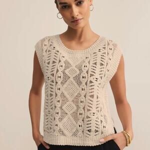 Z Supply Baroque Crochet Sweater Top Crystal (Cream) Medium New With Tags